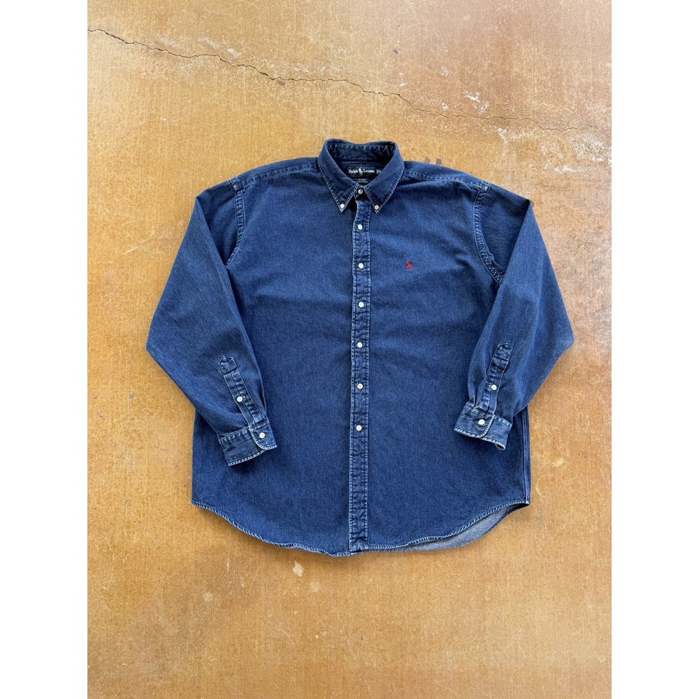 VTG 90 Polo Ralph Lauren Dark Wash Blaire Denim Button Down Long Sleeve Shirt XL